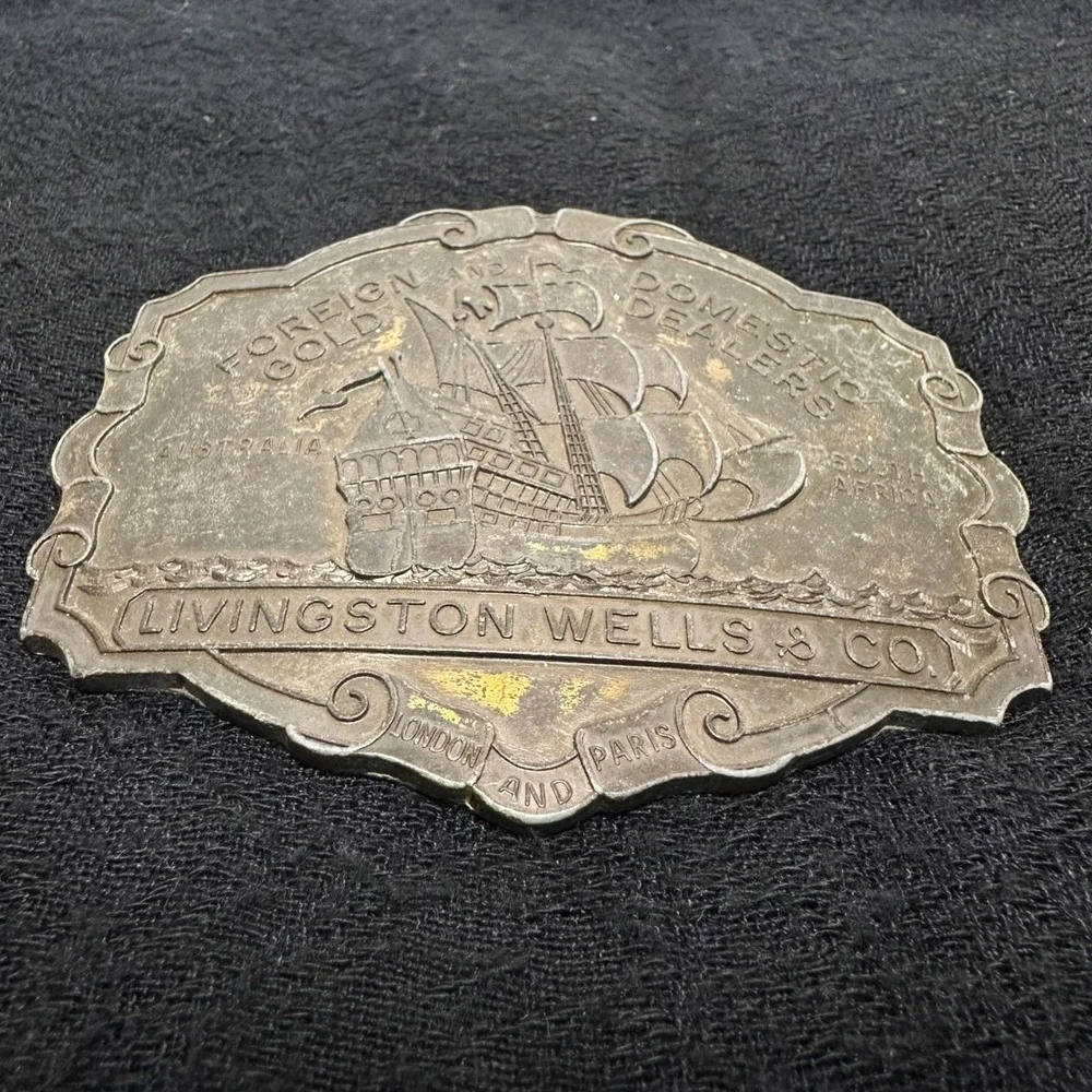 Vintage‎ Livingston Wells & Co Belt Buckle Ship Foreign Domestic